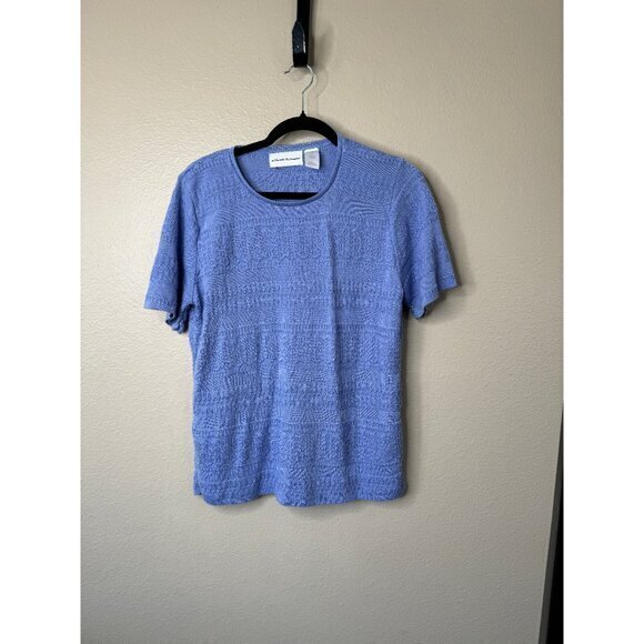 Alfred Dunner Women's Blue Short Sleeve Blouse, short sleeve blouse, blue blouse - Picture 5 of 6